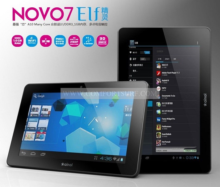 Ainol Novo7 Elf 1GB DDR3 RAM 4.03 ICS
Allwinner A10Tablet PC