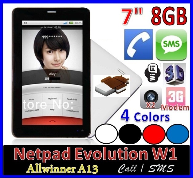 Netpad Evolution W1 Allwinner A13 2G GSM Call SMS Android 4.0.4 Tablet PC