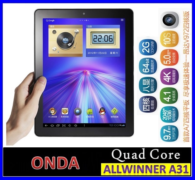Onda V972 QuadCore 9.7 inch Allwinner A31 Android 4.1.1 2GB RAM + 16GB IPS Capacitive Touch Screen