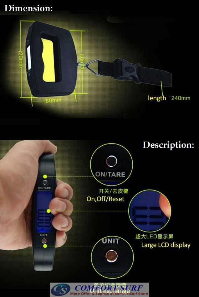 Portable LCD Electronic Luggage Baggage Travel Weighing Strap Scale - 50kg