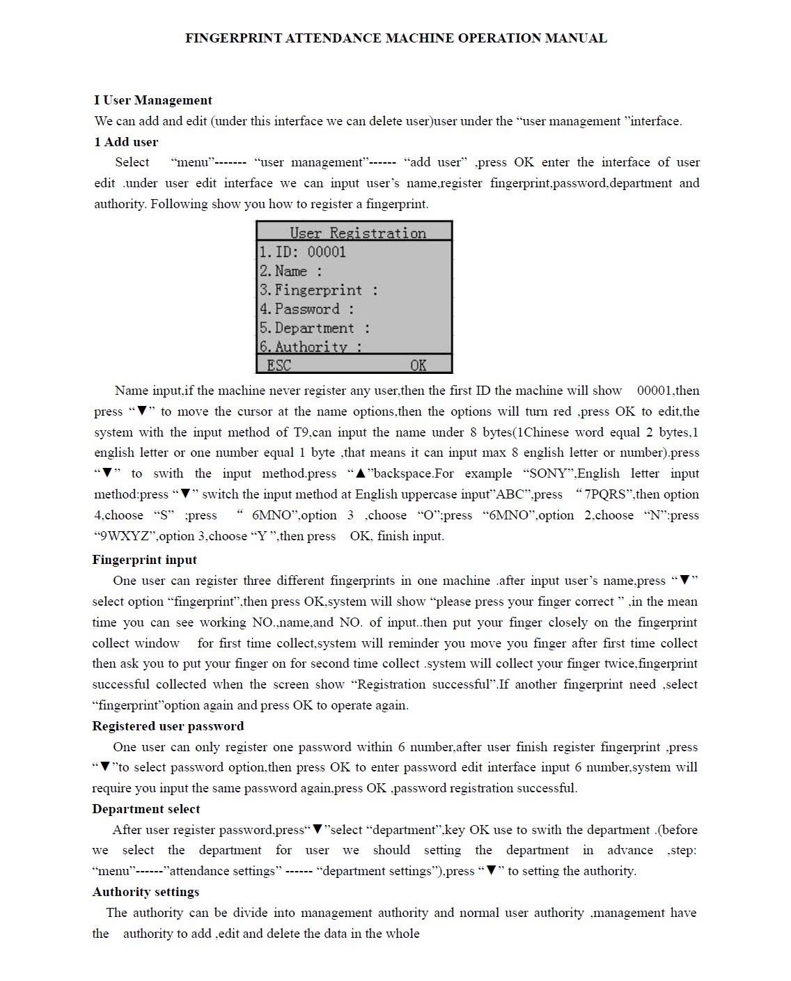 SOONYE Fingerprint English User Manual
