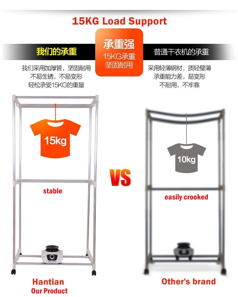 HANTIAN 900W Electric Wardrobe Clothes Dryer 2 Layers Indoors Fast Air Dry Hot Wardrobe Machine drying rack For Home & Dorms To 15KG of Laundry Without Sunlight
