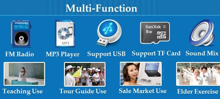 Upgrade Version Portable Multifuntion SAST Loudspeaker Microphone wf FM Radio / Mp3 Music Player / Recording