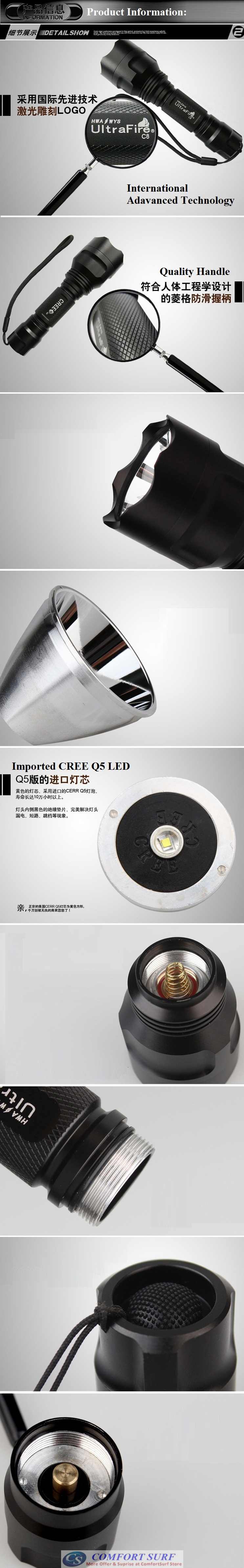 Mini Ultrafire C8 LED Torchlight Flashlight CREE XPE with 5 Mode