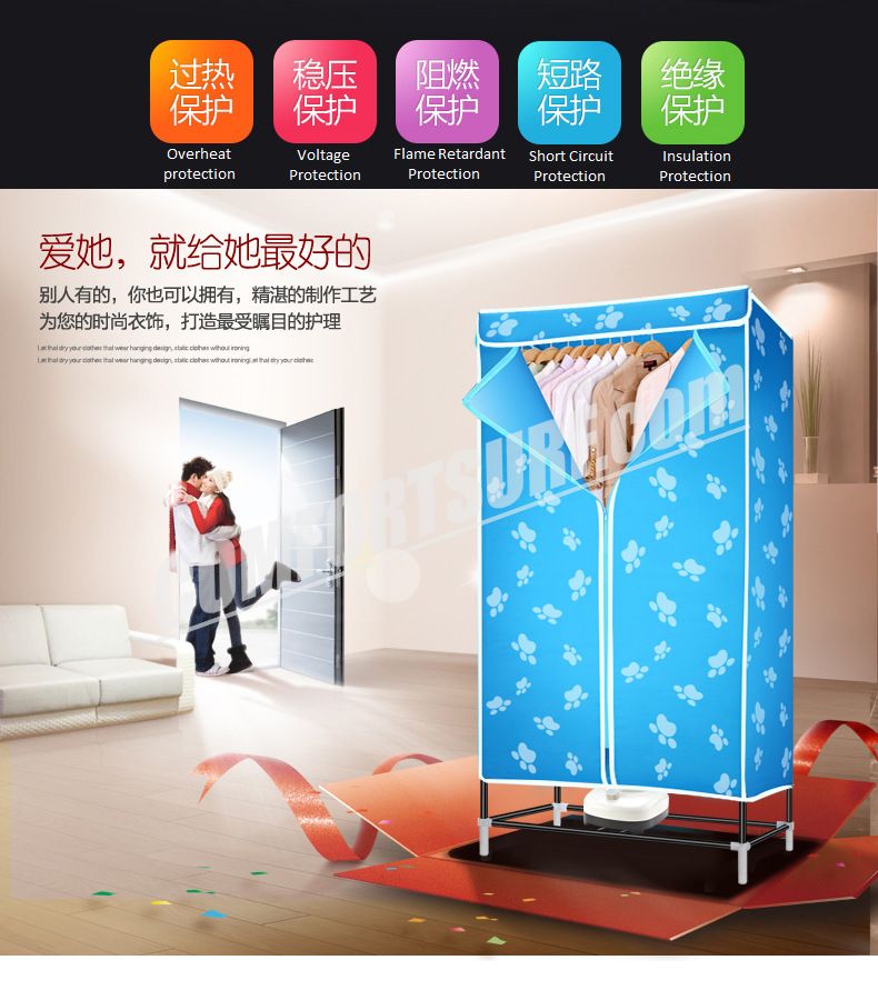 900W Electric Wardrobe Clothes Dryer 2 Layers Indoors Fast Air Dry Hot Wardrobe Machine drying rack For Home & Dorms To 15KG of Laundry Without Sunlight