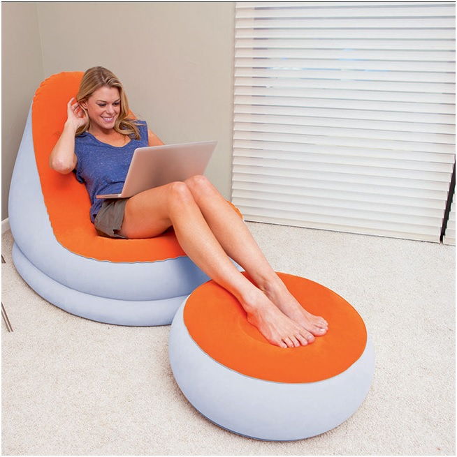 Bestway 75053 Comfort Inflatable Relaxing Single Air Chair + Foot Rest Lounge Seat Sofa