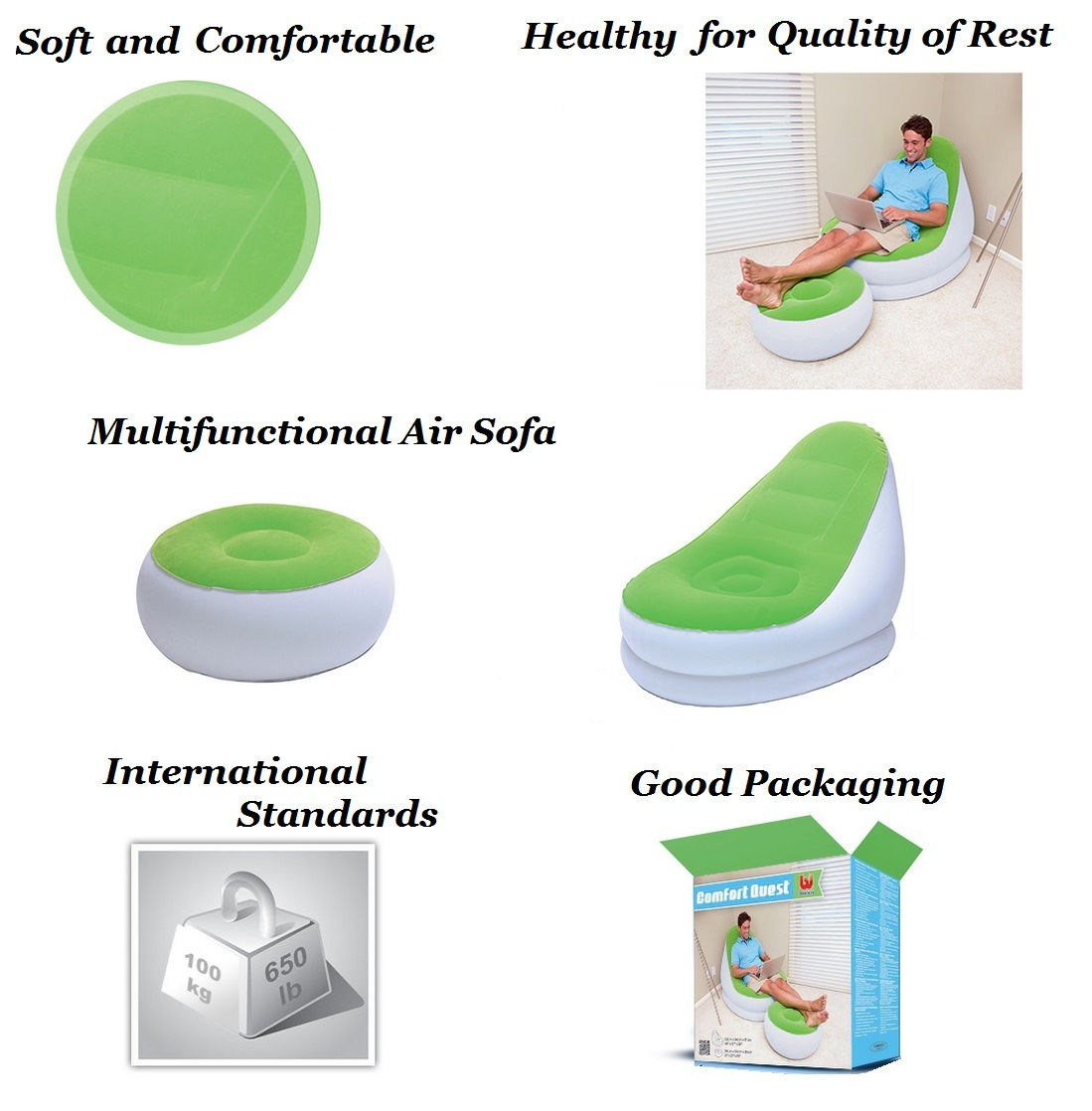 Bestway 75053 Comfort Inflatable Relaxing Single Air Chair + Foot Rest Lounge Seat Sofa Bestway 75053 Comfort Inflatable Relaxing Single Air Chair + Foot Rest Lounge Seat Sofa