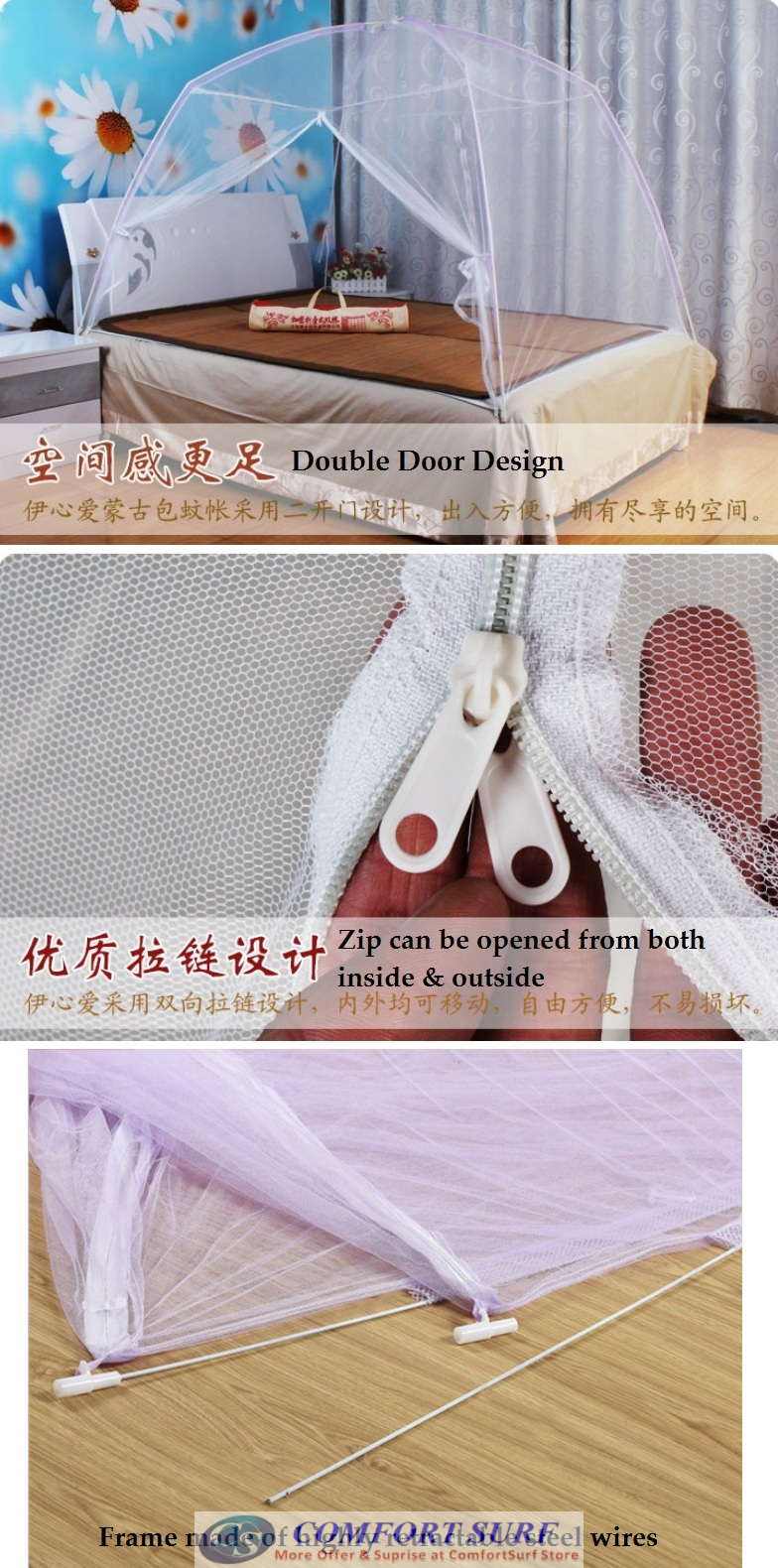 Foldable Self-Standing Mosquito Dome Net Double Door with Carrying Bag