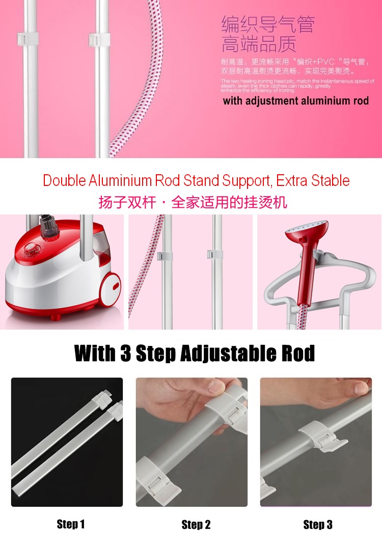 Upgraded NEW Professional Multifunction 11 Modes Temperature Control Standing Hanging Garment Steamer 1800W 2.0L! with 2x Stronger Cloth Hanger ( with 2x aluminium rod )