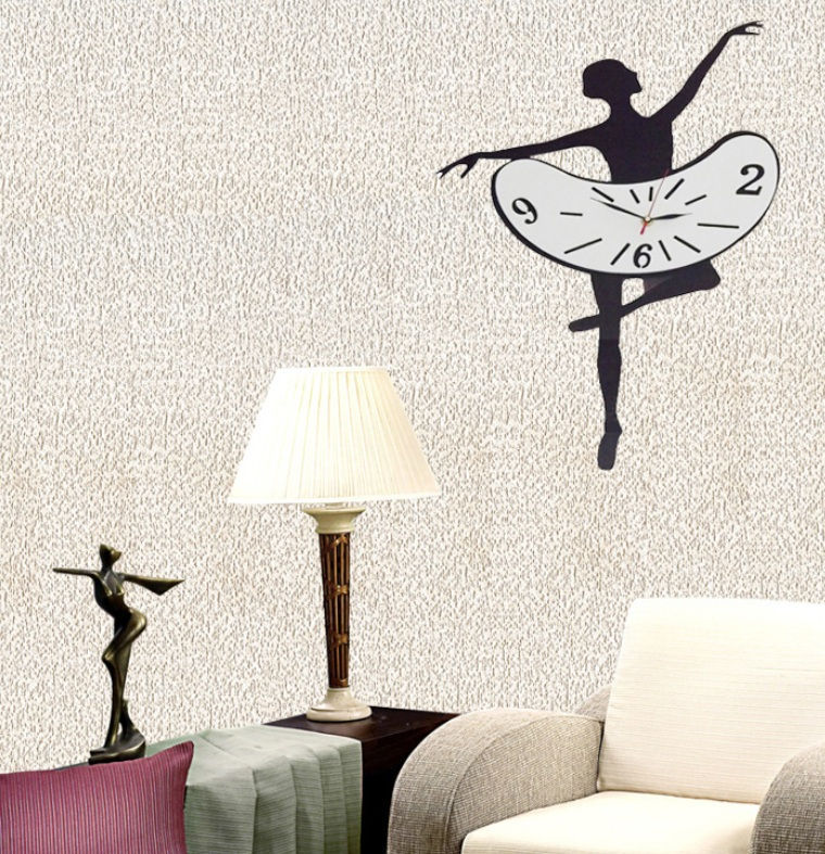 Creative Interior Decoration Frameless DIY Wall Acrylic Clock - Woman Ballet Dance Design