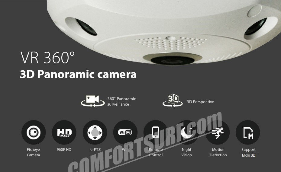 1.3MP 960P HD Panorama 360° Fisheye P2P Wifi Wireless IP CCTV Camera VR Cam IR Night Vision