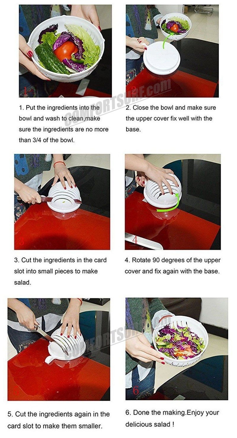 60 Second Salad Maker Fruit Slicer Healthy Fresh Vegetable Cutter Bowl Tools Easy Cooking