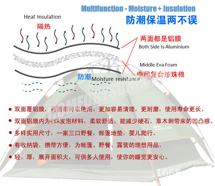 Portable Outdoor Camping Waterproof Aluminium Foil Film Tent Sleeping Floor Eva Mat + FREE Carry Bag