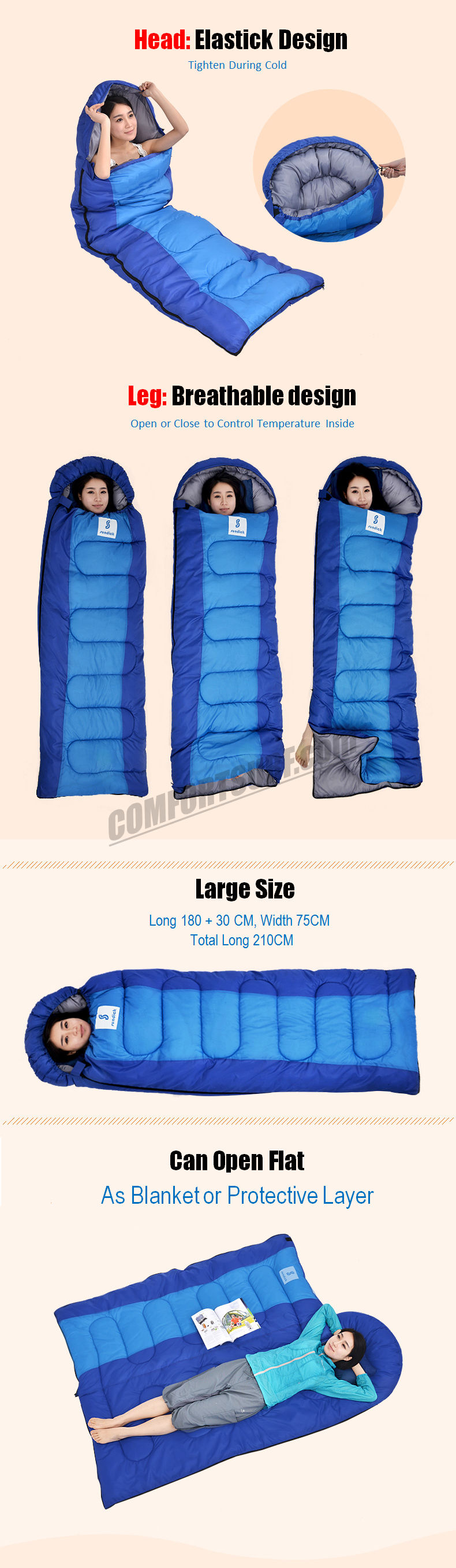 Extra Thick 1.15KG Sundick Portable Sleeping Bag for Outdoor Travel Camping and Hiking