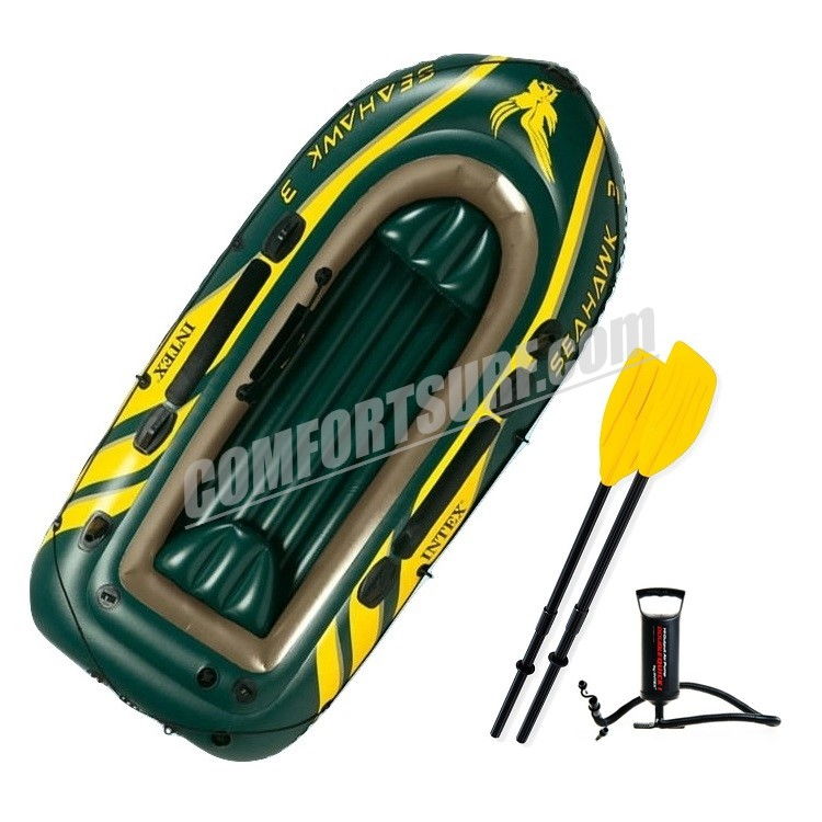 SEAHAWK 3 INTEX 68349 3 Persons Inflatable Boat Set With French Oars and High Output Hand Pump