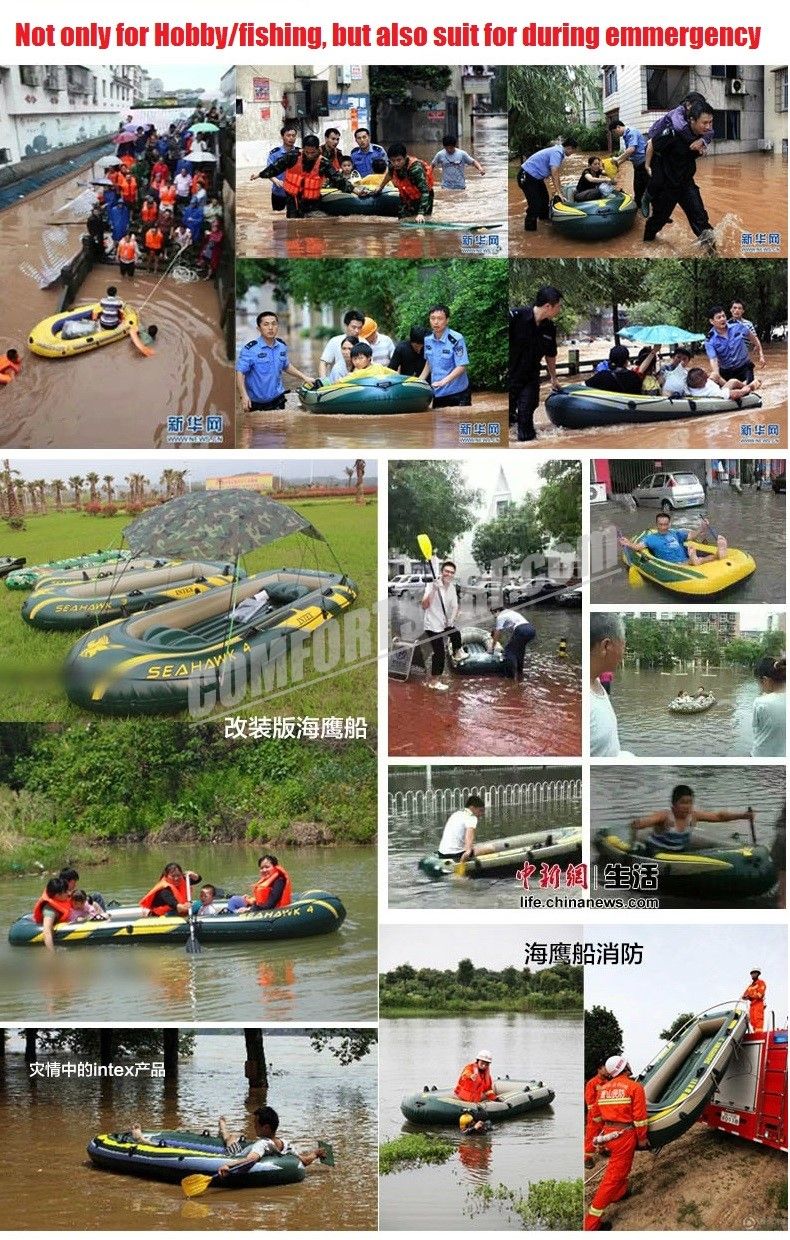 SEAHAWK 4 INTEX 68351 4 Persons Inflatable Boat Set With French Oars and High Output Hand Pump