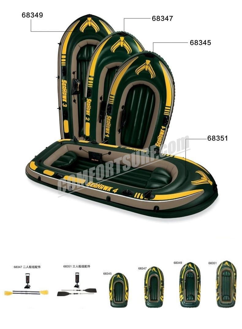 SEAHAWK 2 INTEX 68347 2 Persons Inflatable Boat Set With French Oars and High Output Hand Pump