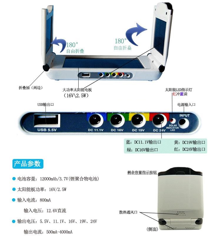 Solar Laptop / Smartphone / tablet Power bank Charger