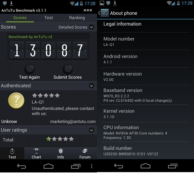 XiaoLaJiao Beidou LA-Q1 Tegra3  Quad Core CPU android 4.1.1 smartphone