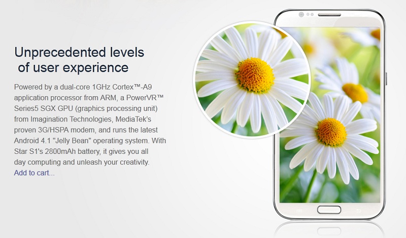 Star S1 1GB MTK6577 Cortex A9 Dual Core Andoid 4.1 Jeallybean Smartphone