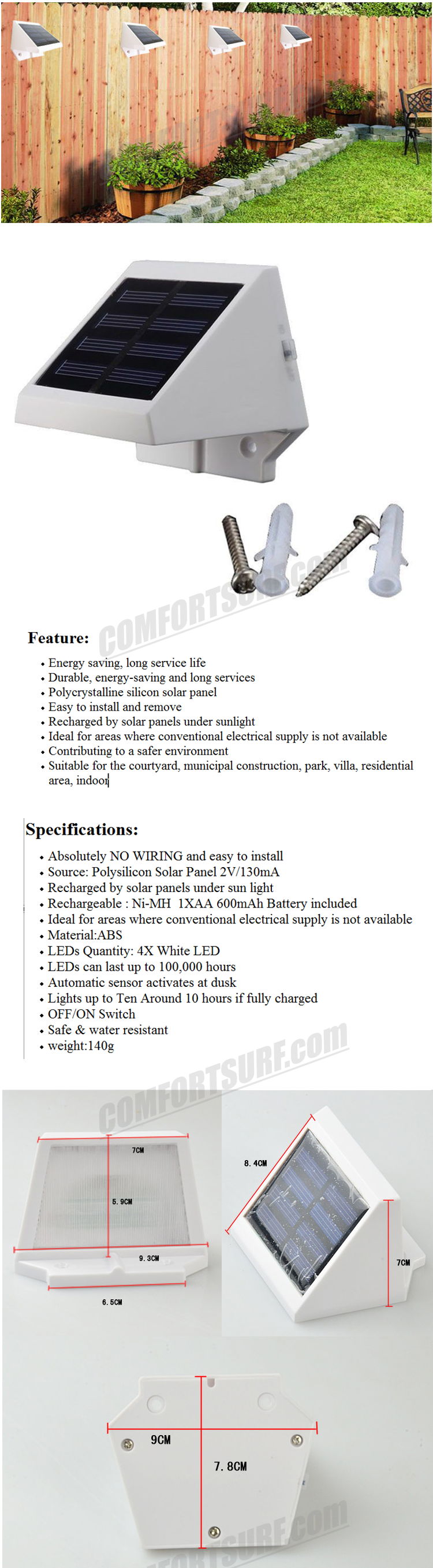 MaxSolar SL020 4x LED Solar Powered Stairs Pathway Fence Garden Security Lamp Outdoor Waterproof Light