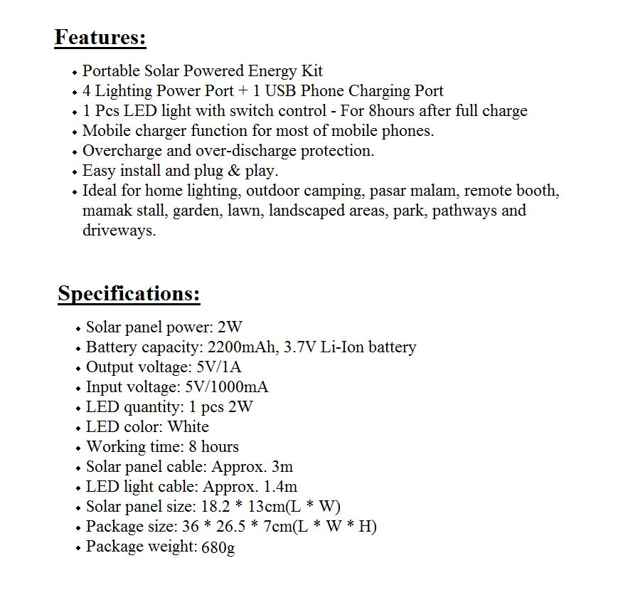 MaxSolar SL022 Portable Solar Powered Lighting System Home Solar Energy Kit With 4X lighting Port + USB Powerbank Charging