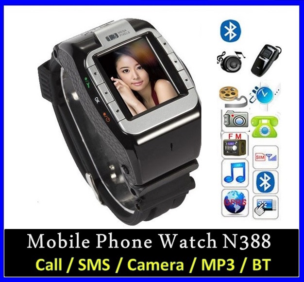 N388 Unlocked Wrist Watch Phone Camera Touch Screen /w Bluetooth Mobile Cell Phone Video Recording