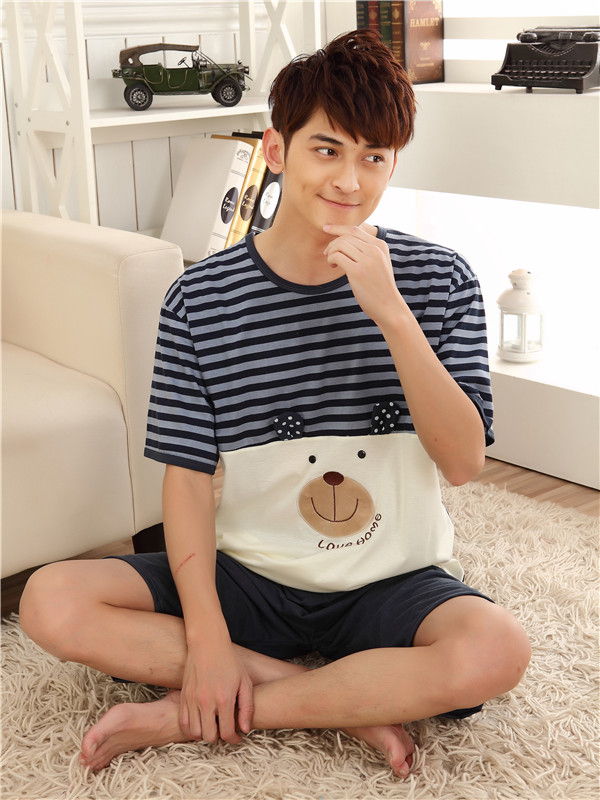 Men Women Lovers Night Dress Sleepwear Couple Pajamas Cotton Short Sleeved