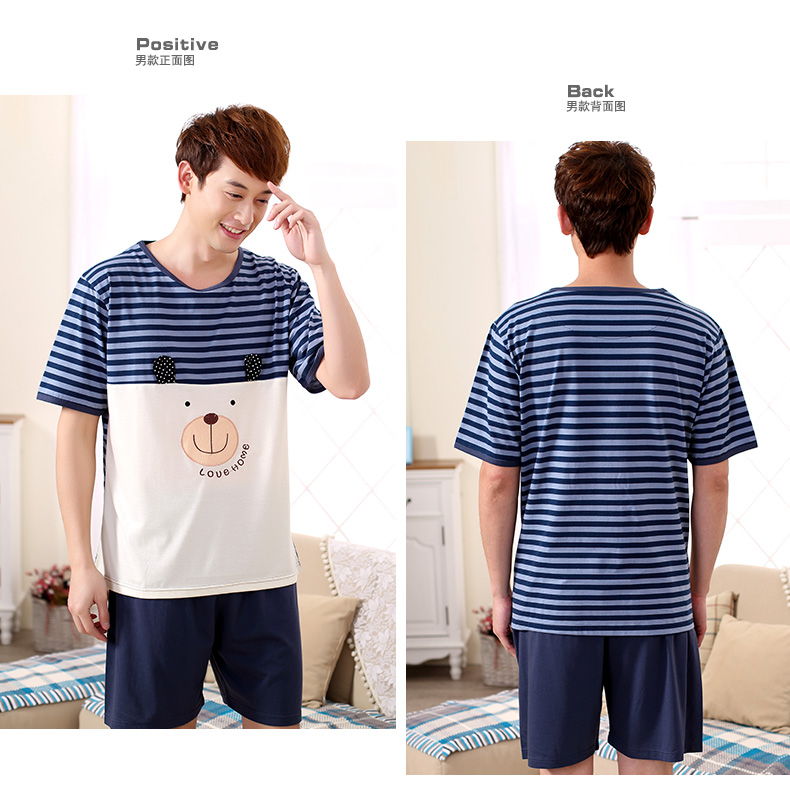 Men Women Lovers Night Dress Sleepwear Couple Pajamas Cotton Short Sleeved