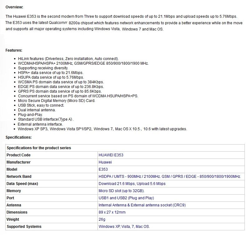 Huawei Hilink E353 HSPA 3G Porta Wifi Mobile Broadband Modem