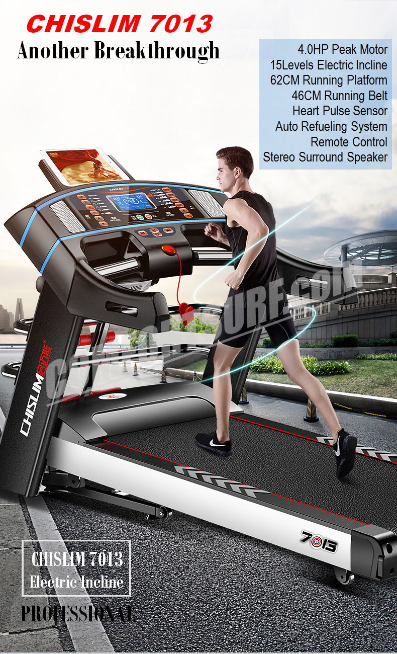 4.0HP Chislim 7013 Electric Auto Incline Decline Treadmill 62CM Wide Running Platform With Auto Refueling System & 4Ways Shock Absorption Damping System
