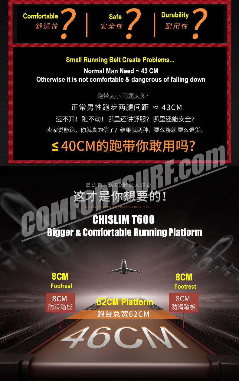 4.0HP Chislim T600D (D series) Electric Treadmill 62CM Wide Running Platform With Auto Refueling System & Four Drive Shock Absorption  Damping System