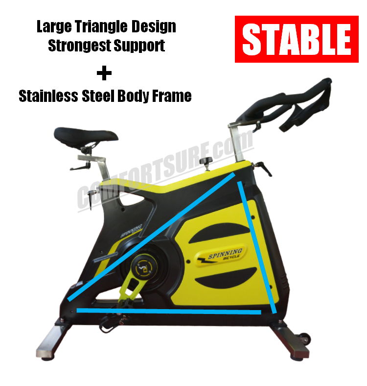 Commercial GYM Room Spinning Exercise Bike 23KG Flywheel, 68KG Stainless Steel Body Frame Multi Adjustable Stable Elegant Design Bicycle Exercise Bike