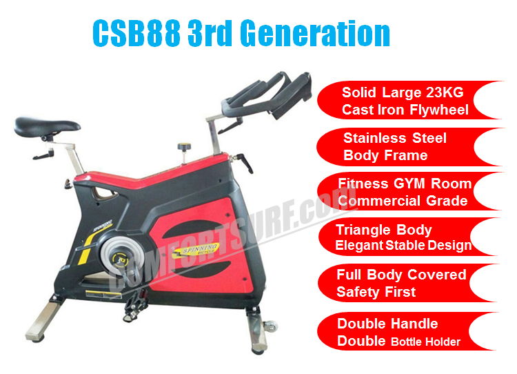 Commercial GYM Room Spinning Exercise Bike 23KG Flywheel, 68KG Stainless Steel Body Frame Multi Adjustable Stable Elegant Design Bicycle Exercise Bike