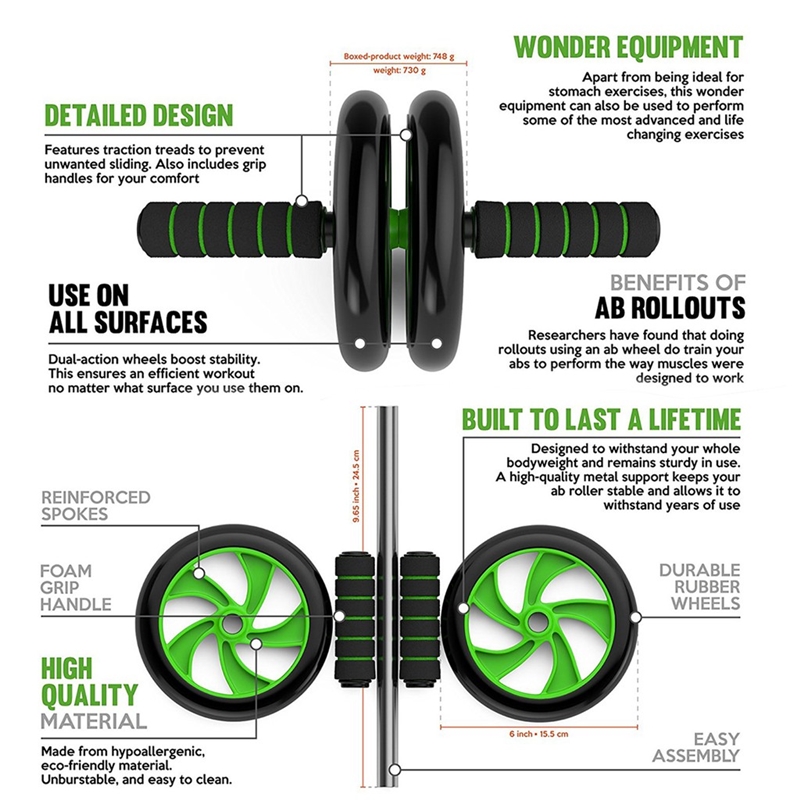 Ab Wheel Double Gym Roller Total Body Revoflex Exercise