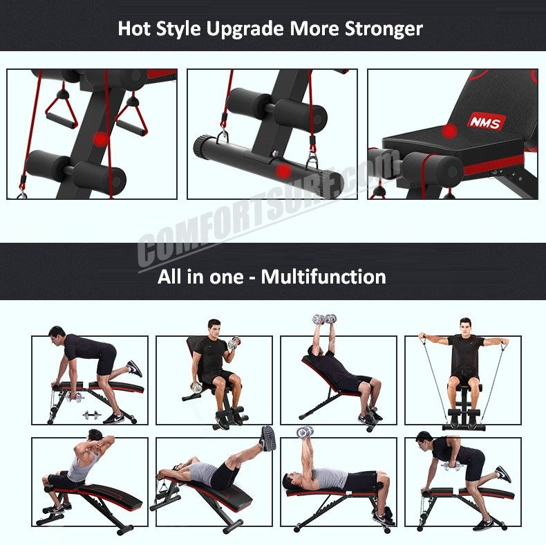 NMS Nomis Upgraded Version Gym Fitness Sit Up Dumbbell Weight Lifting 6 Pack Workout Bench Chair （FREE 3 GIFT)