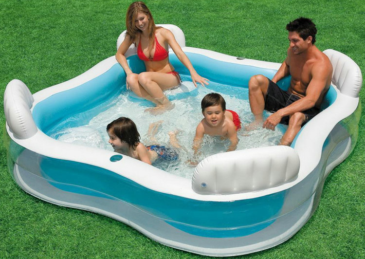 INTEX 56475 Swim Center Family Pool With Backrest + Four Inflatabe Seats Family Home Pool