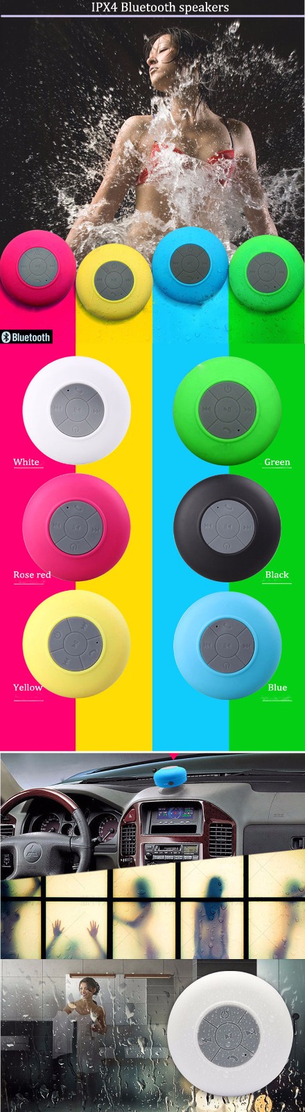 Newest Portable Waterproof Wireless Bluetooth Speaker Shower Bath Car Handsfree Receive Call & Music Suction for Phone Table PC